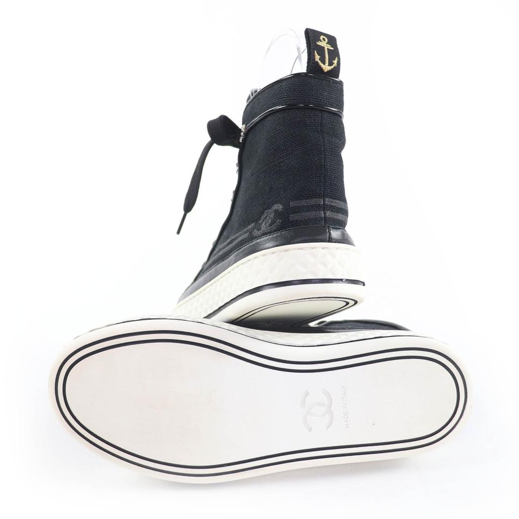 Great CHANEL sneakers COCO Mark Canvas and Leather with Faux Pearl 35 G34222 Used