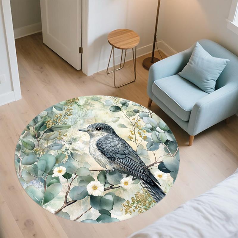 Leaf Bird,Round Area Rug,Carpet Rug for Living Room Bedroom Sofa Playroom Decor,Non-slip Floor Mat