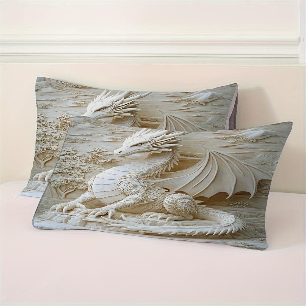 2/3pcs Dragon Totem Print Duvet Cover Set (1 Duvet Cover + 1/ 2 Pillowcase, Without Core), 3D Relief Dragon Pattern Bedding Set