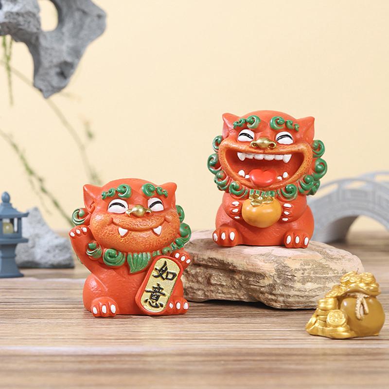 2Pcs Mascot Ornament Chinese Style Lucky Dancing Lion Model Decoration Holiday Gifts Office Decorations