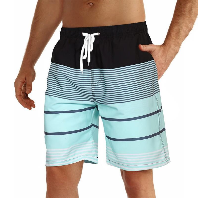 Fashionable Comfortable Breathable Beach Shorts Men Colorful Stripe 3D Printed Board Shorts Summer Casual Holiday Short Pants Loose Surf Swim Shorts