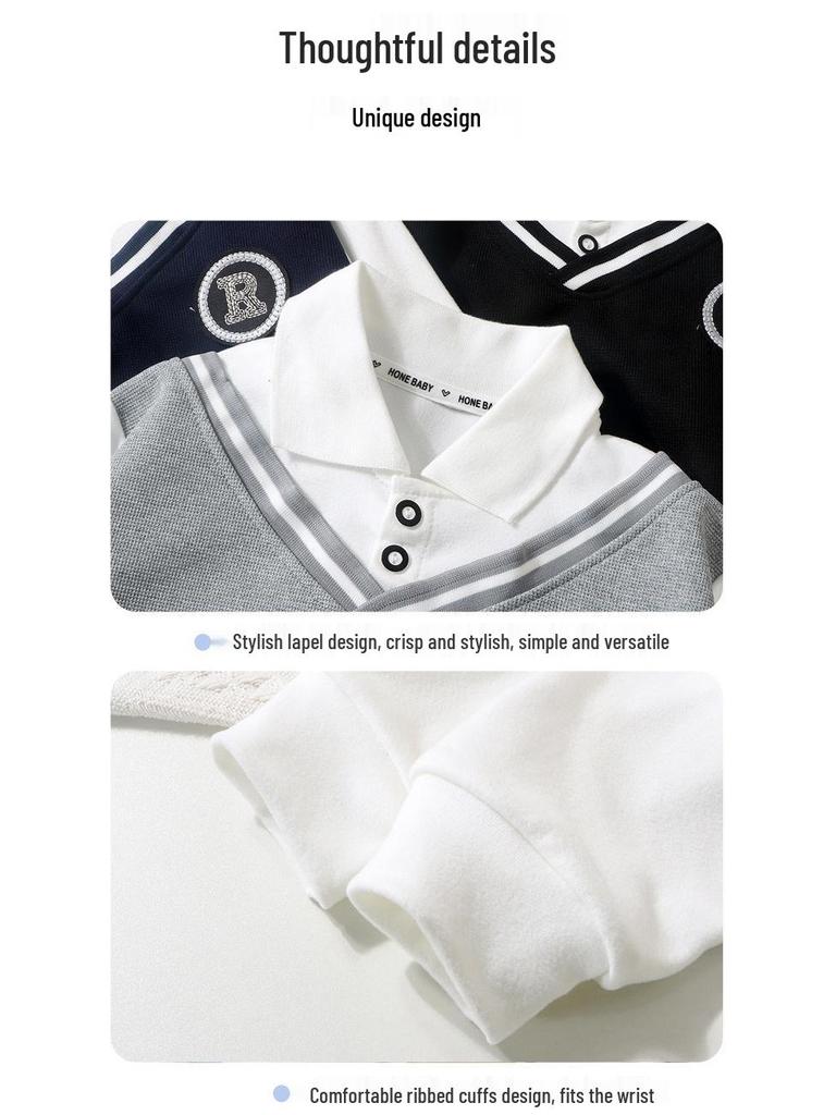 קפוצון אביבי בסגנון בריטי עם צווארון לבנים לבנים, דמוי שני חלקים, אופנתי ורב-תכליתי בסגנון אקדמי לילדים בגיל בינוני וגדול