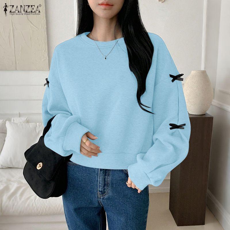 ZANZEA Women Casual Round Neck Long Sleeve Thin Pullover Sweatshirt