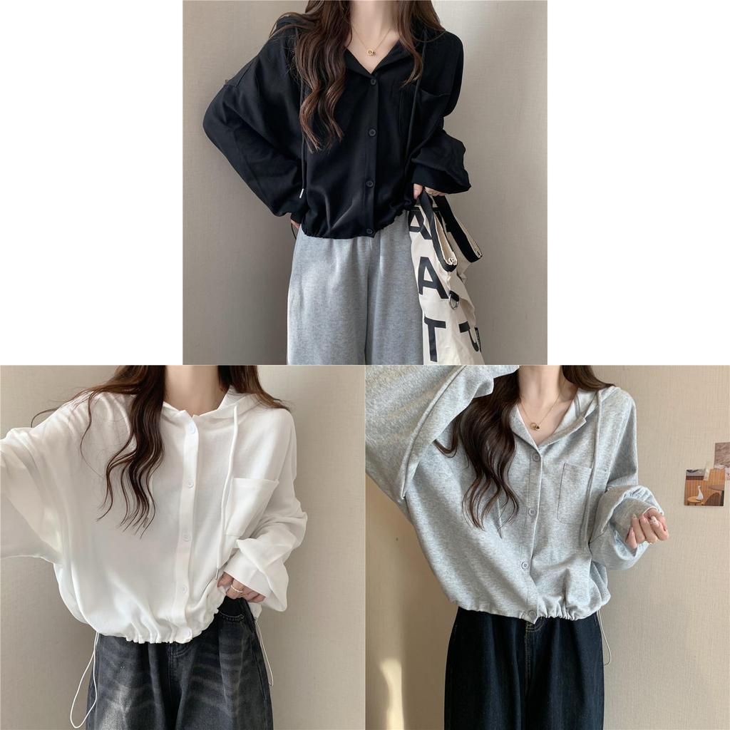 Womens Cotton Hoodie Cardigan With Button Details For Casual Spring Wear