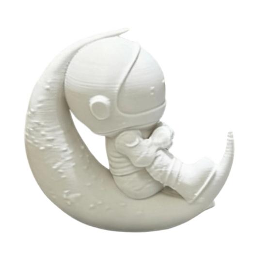 3D Printed Moon Astronaut on Crescent Figurine Sitting Moon белый