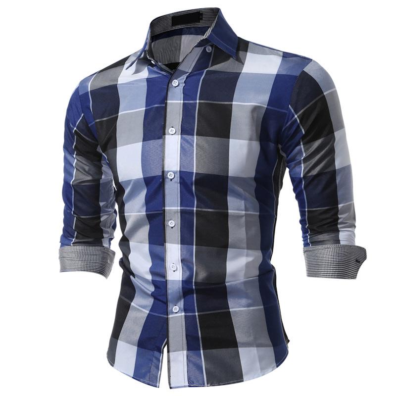 Camicia a Quadri da Uomo a Maniche Lunghe Moda Revers Casual Camicia da Uomo a Maniche Lunghe Top