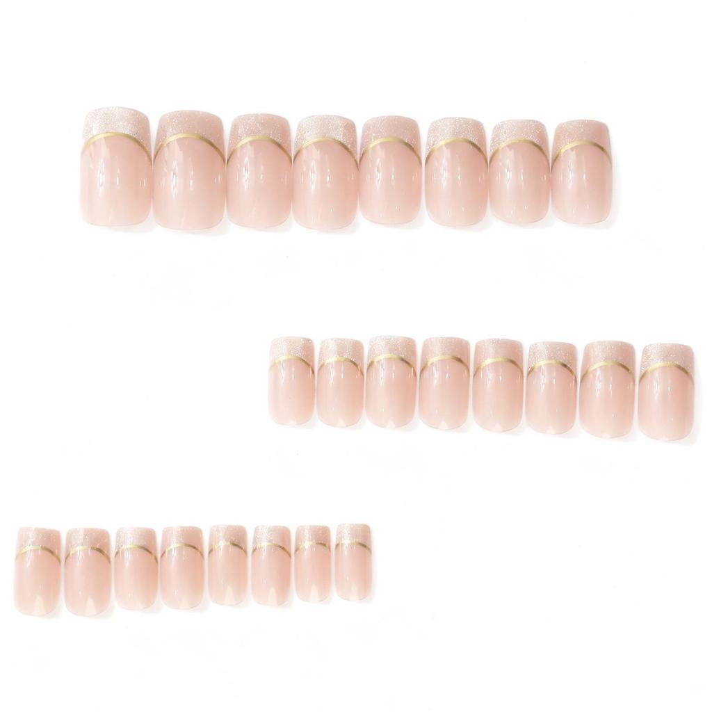 24-Piece Fashion Nude Cat Eye French Medium-length Rectangle Nail Tips