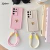 3D Gouden Hart Liefde Polsband Hoes Voor Samsung Galaxy S25 Ultra S23 S22 Plus S24 S21 FE Note 20 A56 A55 A36 A35 A26 A16 A15 5G