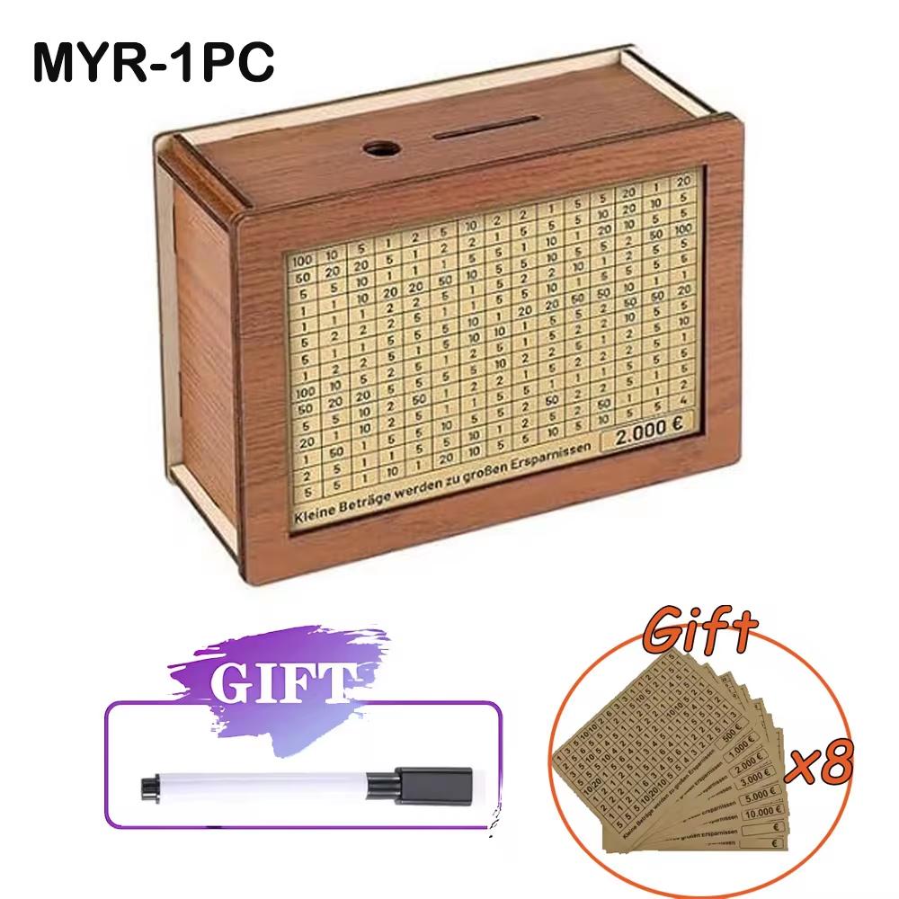 Pușculiță din lemn Cutie de bani reutilizabilă realizată manual, Pușculiță cu obiectiv de economisire și numere de verificat ajută la obiceiul de a economisi