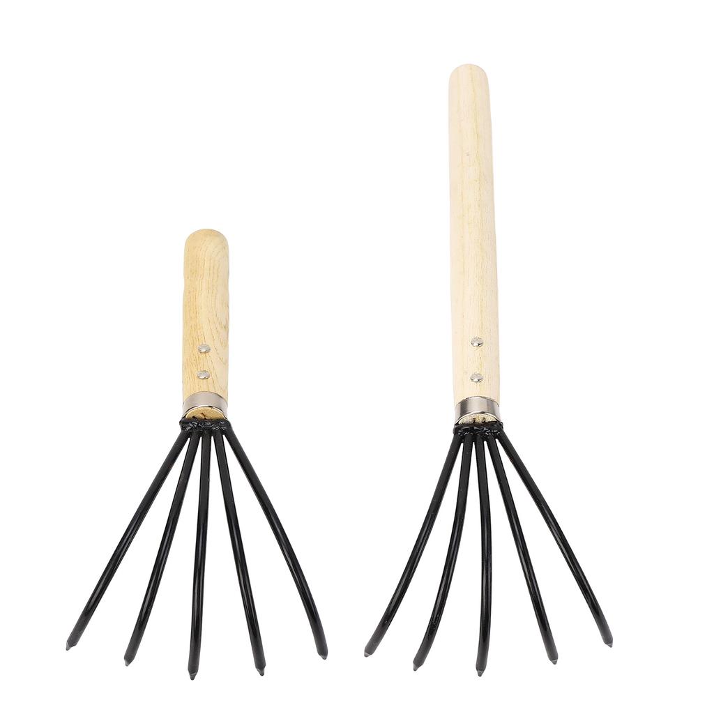 Garden Hand Rake 5 Steel Tines Wooden Handle Ergonomic Design Claw Cultivator for Tilling Loosening 