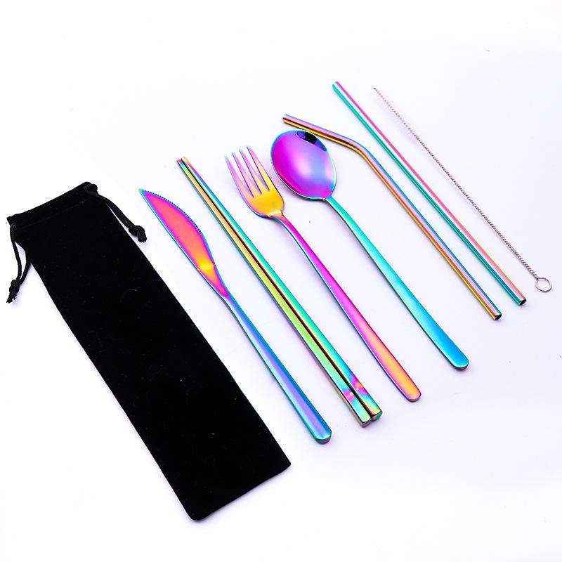 Korean Style Stainless Steel Cutlery Gift Set - Knife, Fork, Spoon, Straw