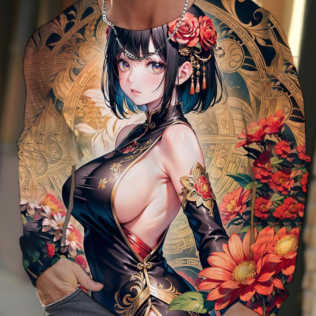 2024 New Men's Long-sleeved T-shirt 3D Printing HD Anime Tattoo Beauty Printing Men's Autumn Tops Casual Round Neck Home Clothes