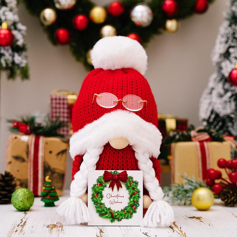 New Red Cute Gnome Doll Christmas Hairball Knitted Hat Dwarf Faceless Doll Boy Girl Forest Old Man Christmas Decor Xmas Ornament