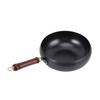 Stir Fry Pan Glossy 28cm Hand Hammered Anti Stick Wrought Iron Wok Pan with Spatula Wooden Handle for One Person Diet