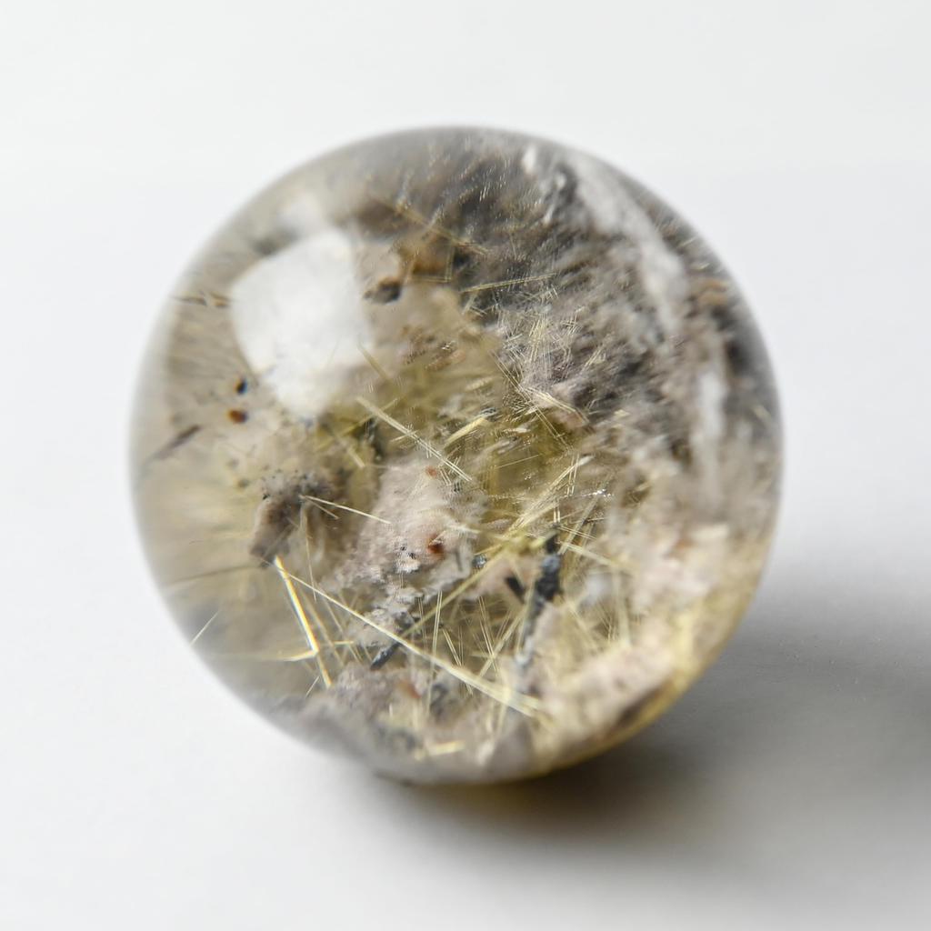 Garden Rutilated Quartz Gold Needle Good Work Power Amulet [Eigado] Sphere, 40mm, 89g, Quartz, Fortune, Luck, Stone,