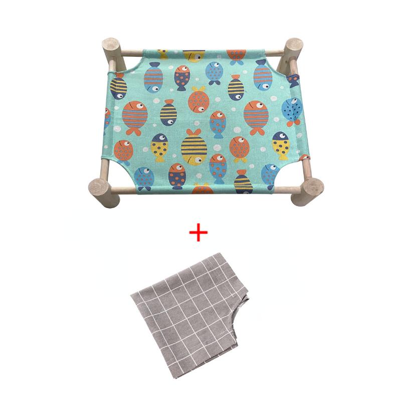 1Set Cat and Dog Hammock Bed  Wooden Cat Hammock Elevated Cooling Bed Detachable Portable Indoor Outdoor Pet Bed
