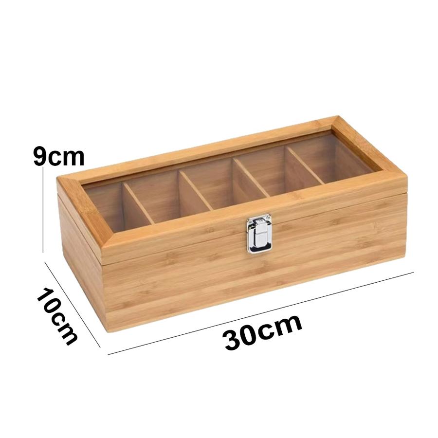 Bamboo Tea bag Storage Box Portable Teabag Holder with 5Compartments Multipurpose Tea Packet Box for Home Office Spices