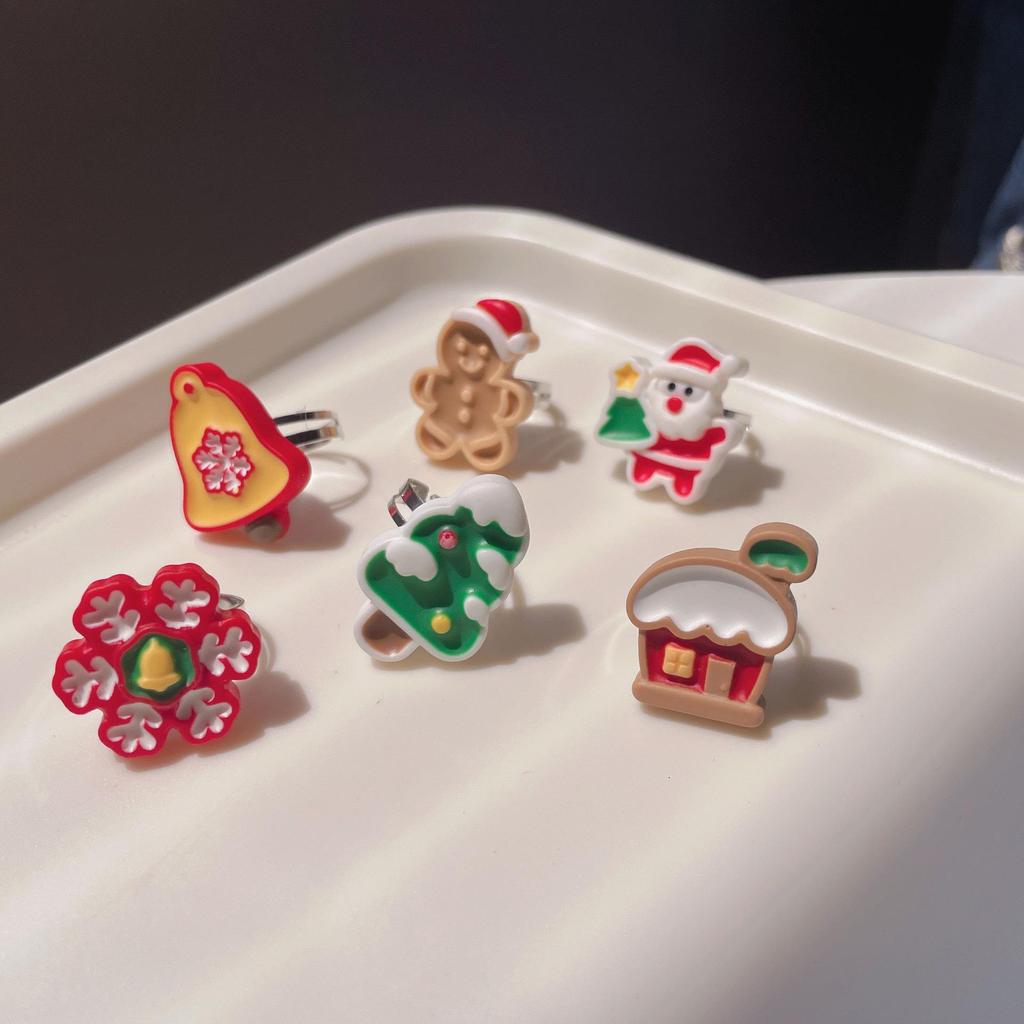 Süßer Weihnachts-Cartoon-Ring: Weihnachtsmann, Rentier, Baum Offener Schmuck für Mädchen