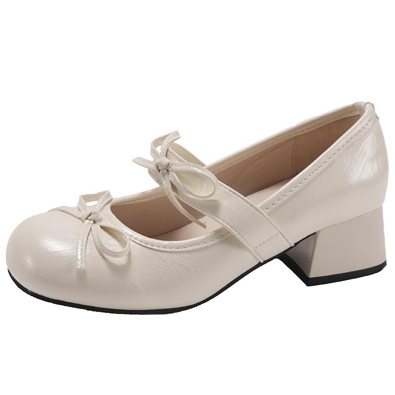 White French Round Head Thick High Heel Light Mouth Single Shoes Women's Summer 2025 New Versatile Skirt Heightening Mary Jane Shoes