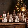 Festive Countertop Display Sets 7Pcs Christmas Wooden Tabletop Ornaments, Snowman Tree Reindeer Tiered Tray Decorative Figures Decor for Mantel,