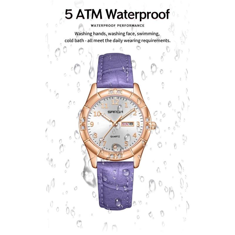 SANDA Womens Watch Original Elegant Simple Quartz Wristwatch Waterproof Luminous Leather Strap Ladies Watches Women's Gift