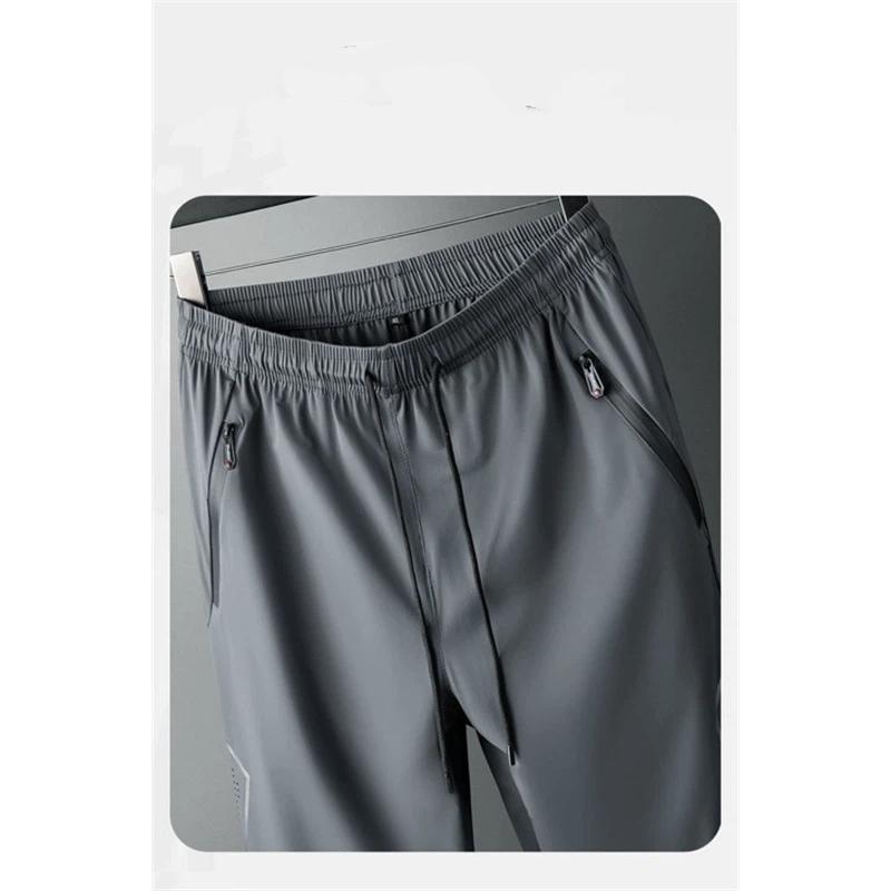 Men's High Stretch Ice Silk Casual Pants Summer Quick Dry Joggers With Zipper Pockets