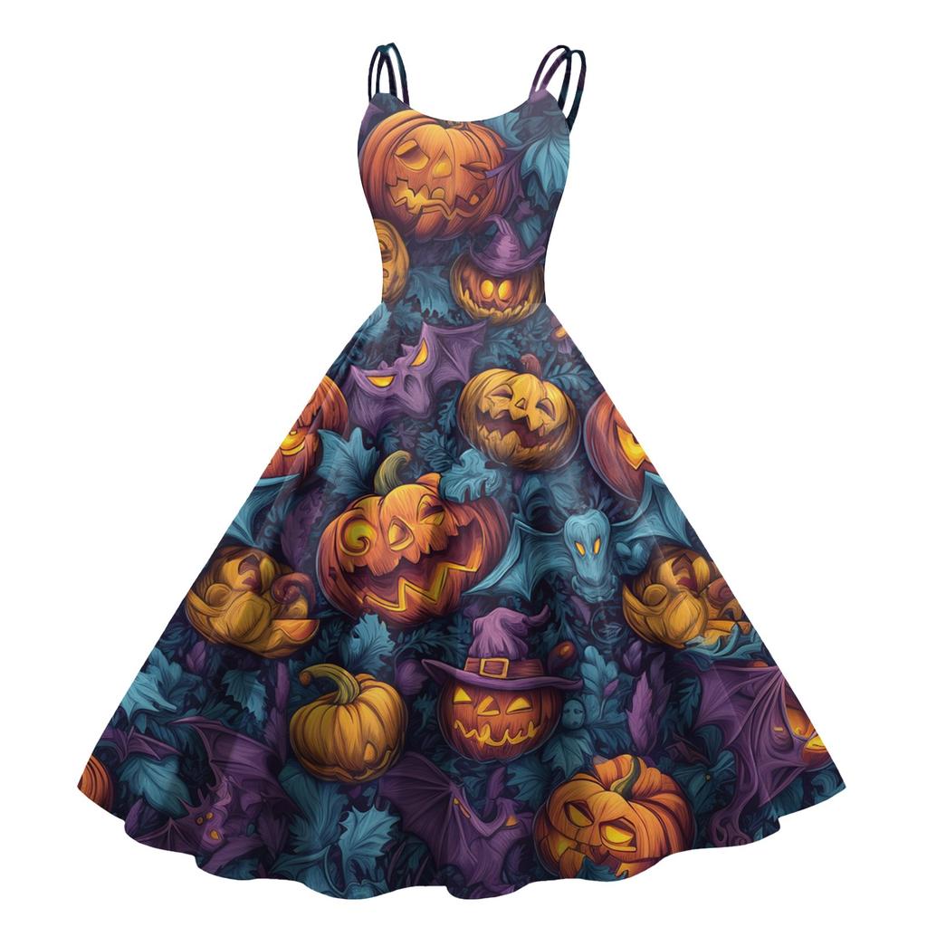 Dámské sexy šaty s potiskem Halloweenu, odhalující ramena, punkový vintage styl