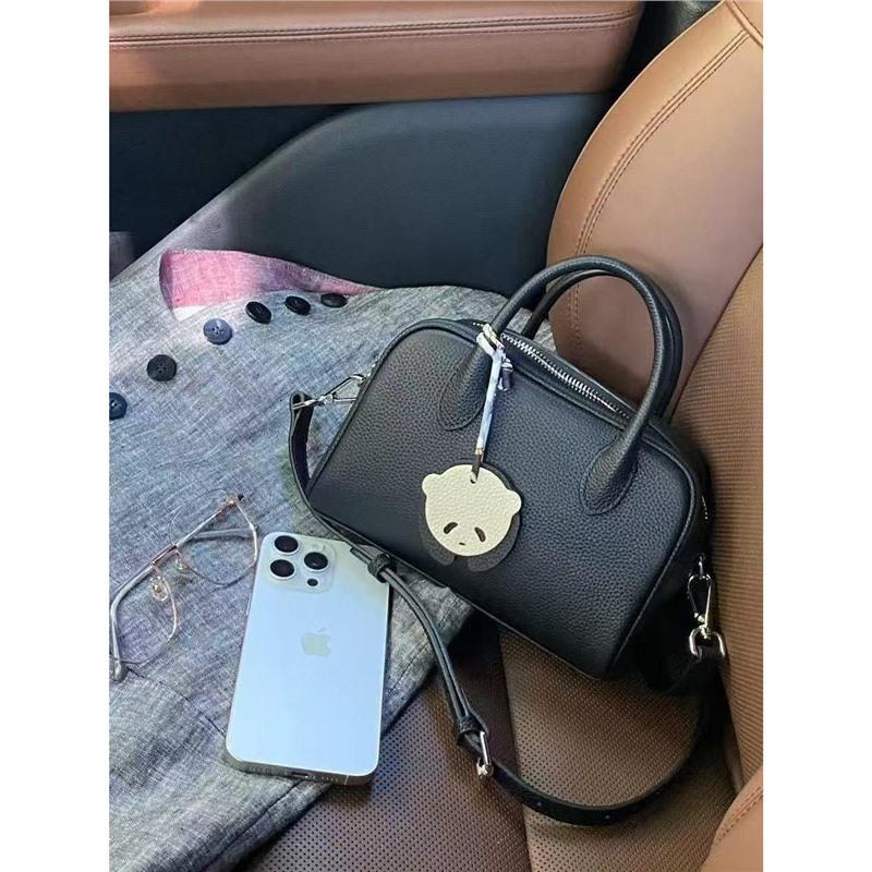 Portable Mini Boston Bag Women'S Spring And Summer Lychee Pattern Commuter Soft Leather Shoulder Crossbody Bag