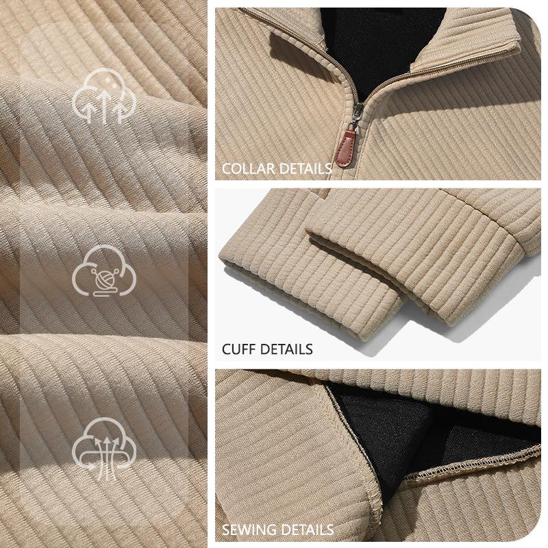 Men's Long-Sleeved Half-Zip Sweatshirt with Twill Jacquard Ribbed Trim