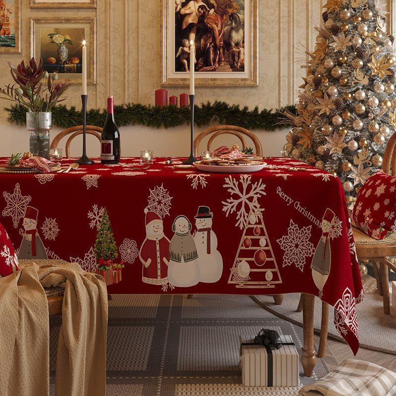Tischdecke für Zuhause, Weihnachten, Neujahr, festlich, rot, rechteckige Tischdecke, Couchtisch-Tischdecke im Weihnachtsstil, Tischdecke aus Baumwolle und Leinen