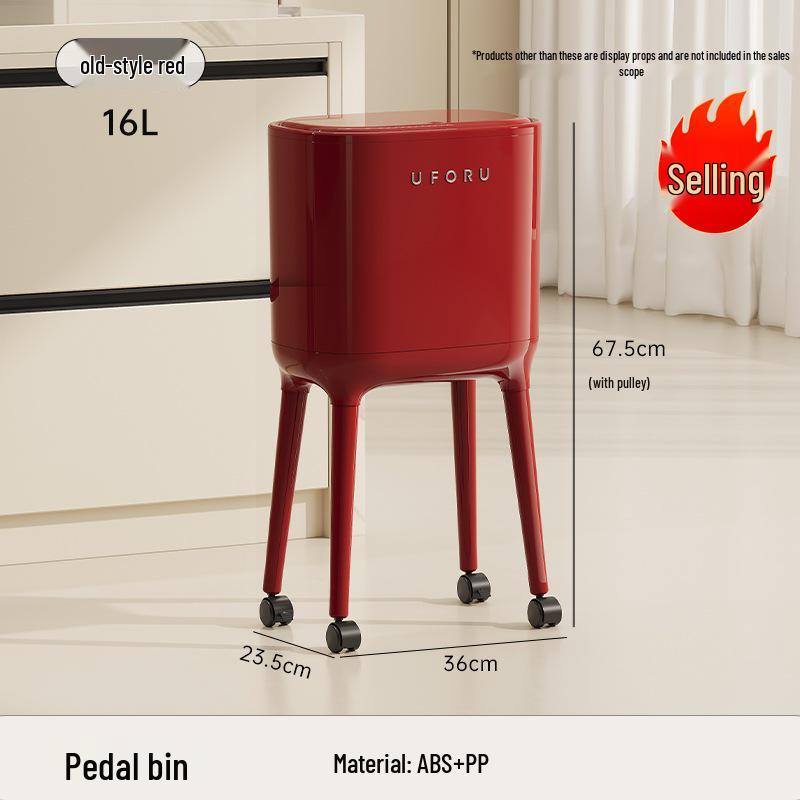High-End Wheeled Trash Can with Lid: No-Bend, Press To Open, Light Luxury Design for Kitchen & Living Room