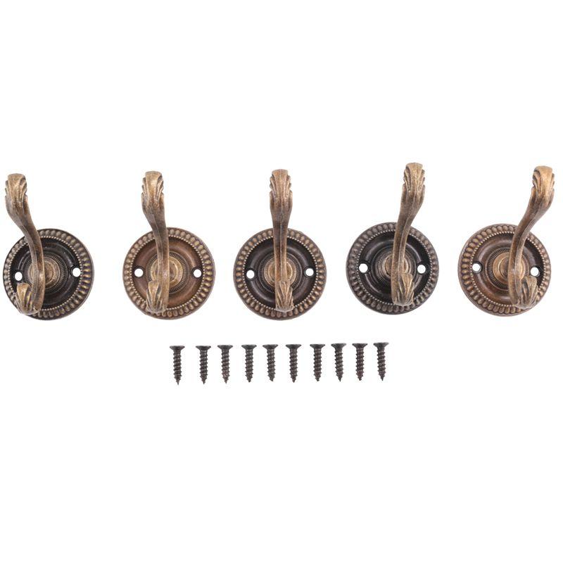 

AEE4-5Pcs Antique Door Hanger Hooks Vintage Bathroom Wall Hanger Hats Bag Keychain Zinc Alloy Hook Coat Wall Hooks With Screws 5 бронзовий