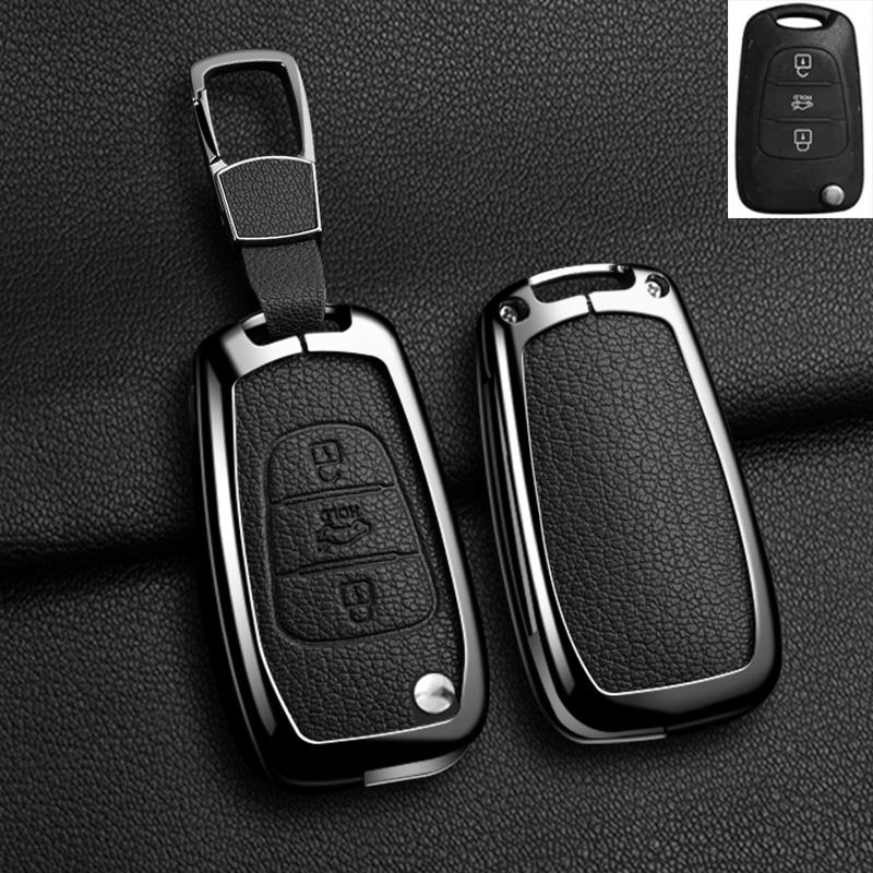 Interior Mouldings 2/3button Car Alloy Leather Key Case Cover For Kia K2 K5 Rio 3 Picanto Ceed Cerato Sportage For Hyundai i20 i