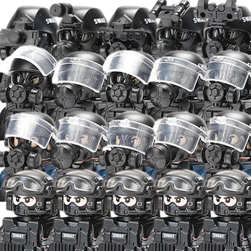 Polizia Cittadina Cina Forze Speciali Blocchi di Costruzione Soldato d'Assalto Figure SWAT Maschera Difesa Gas Armi Militari Mattoncini Giocattoli Bambini
