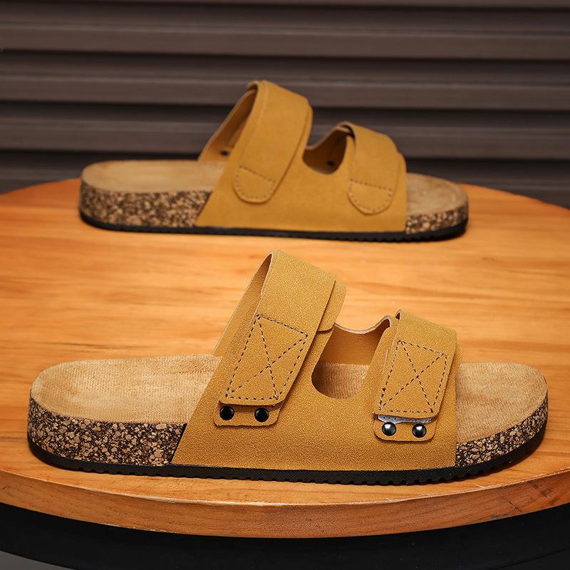 Men's Spring and Summer Low Board Rubber Sole Sandals Cork Outdoor Beach Wear One-Flip Fashion Personality Casual Shoes