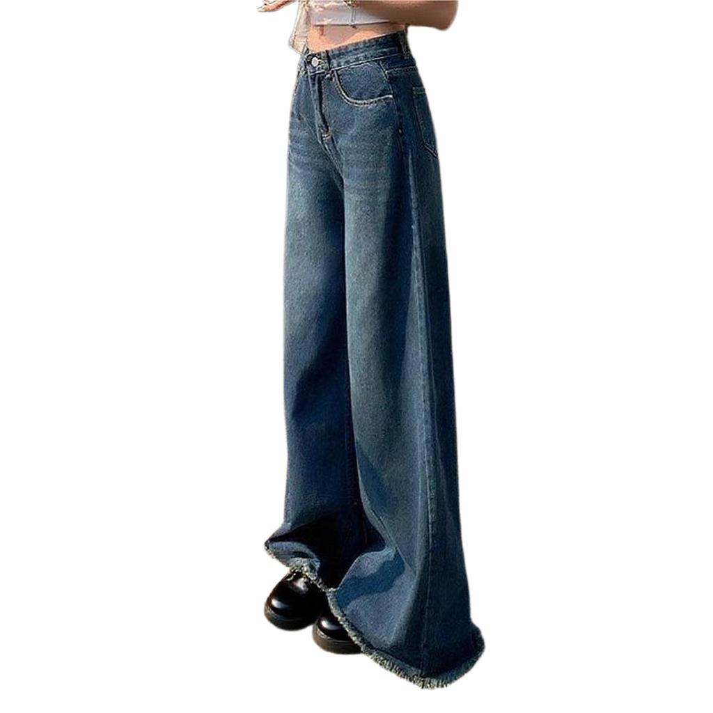 Women's Wide-leg Jeans, High-waisted Loose-fitting Jeans, Boyfriend Jeans, Elastic Waist, Stretch Jeans, Wide-leg Jeans