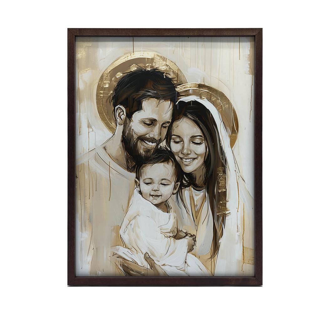 Rodzina Boża - Uśmiech Jezusa Rodzina Boża - Uśmiech Jezusa, 50X70 Cm, Rama Drewniana Ciemny Brąz, Papier Matowy 230 Gsm