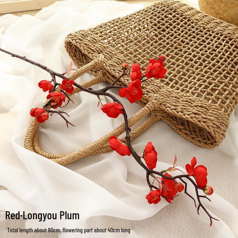 Artificial Plum & Peach Blossom Bonsai: Dried Flower Arrangement for Indoor Decoration