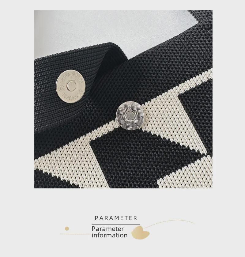 Schwarz & Weiß Pfeil Gestrickte Schulterhandtasche - Große Kapazität Koreanischer Stil Messenger Tote für Frauen