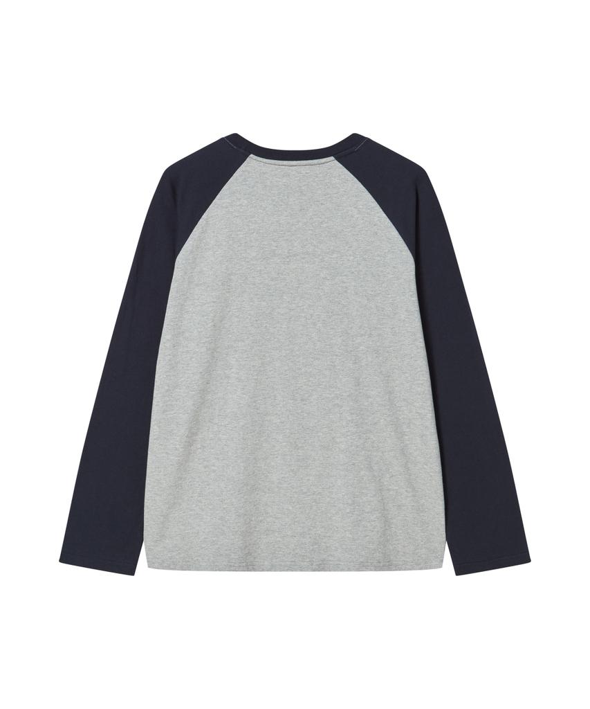 Loginaenloji Heart Printed Cotton Ragian Long Sleeve Gray
