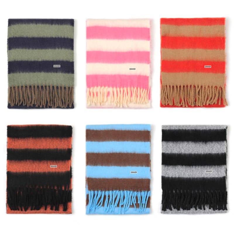 GRAVER [UNISEX] Logo Embroidered Stripe Bold Long Muffler_6 Colors