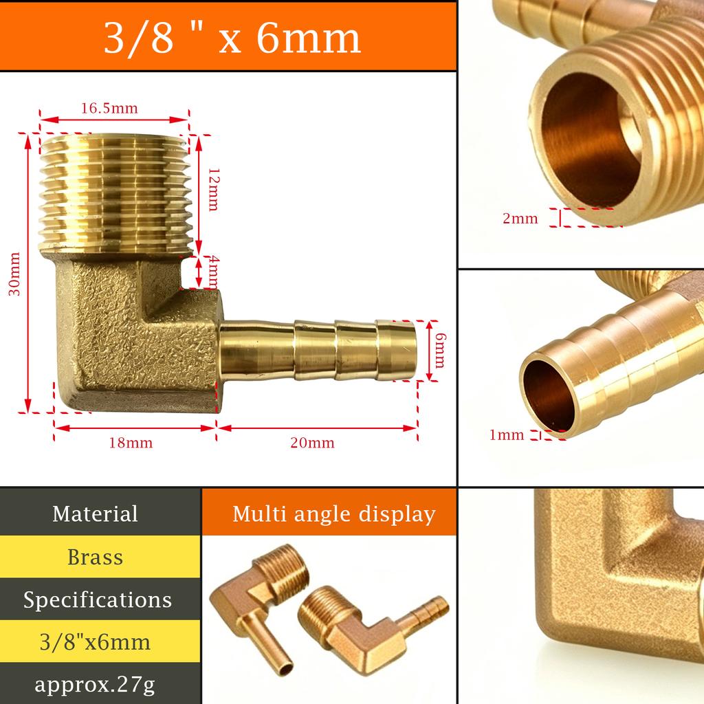 1 Stück Messing-Winkelverbinder 6-19mm Schlauchtülle auf 1/8-1/2' Pagodenfitting Korrosionsbeständig für Kraftstoff-Luft-Wasser-Transferrohr