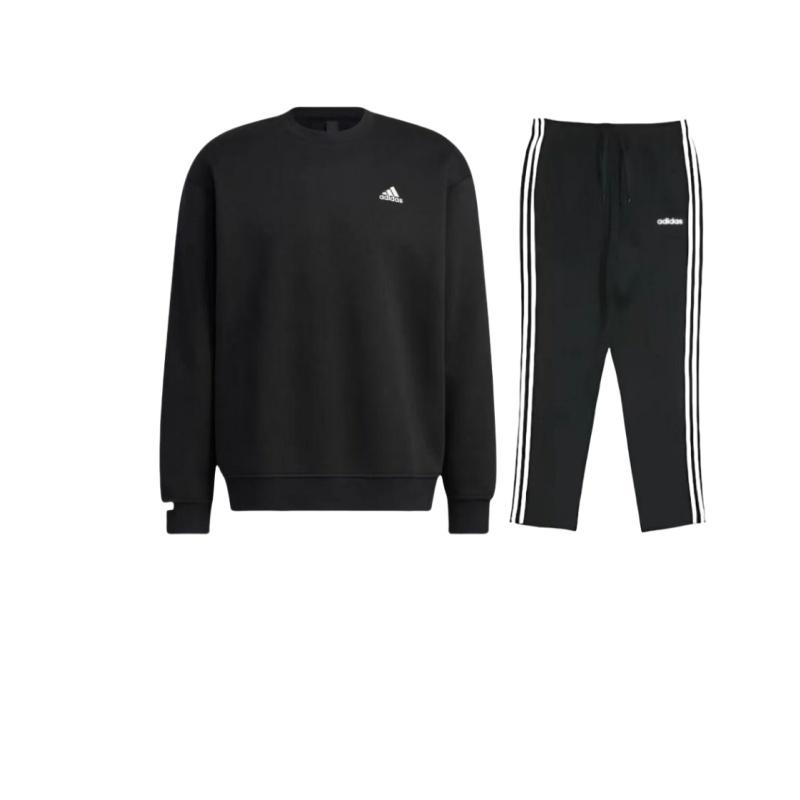 

Adidas Logo Fashion Sweatshirt And Striped Long Pants Casual Sports Set Unisex Sets Black DU0456+-IB2774 S