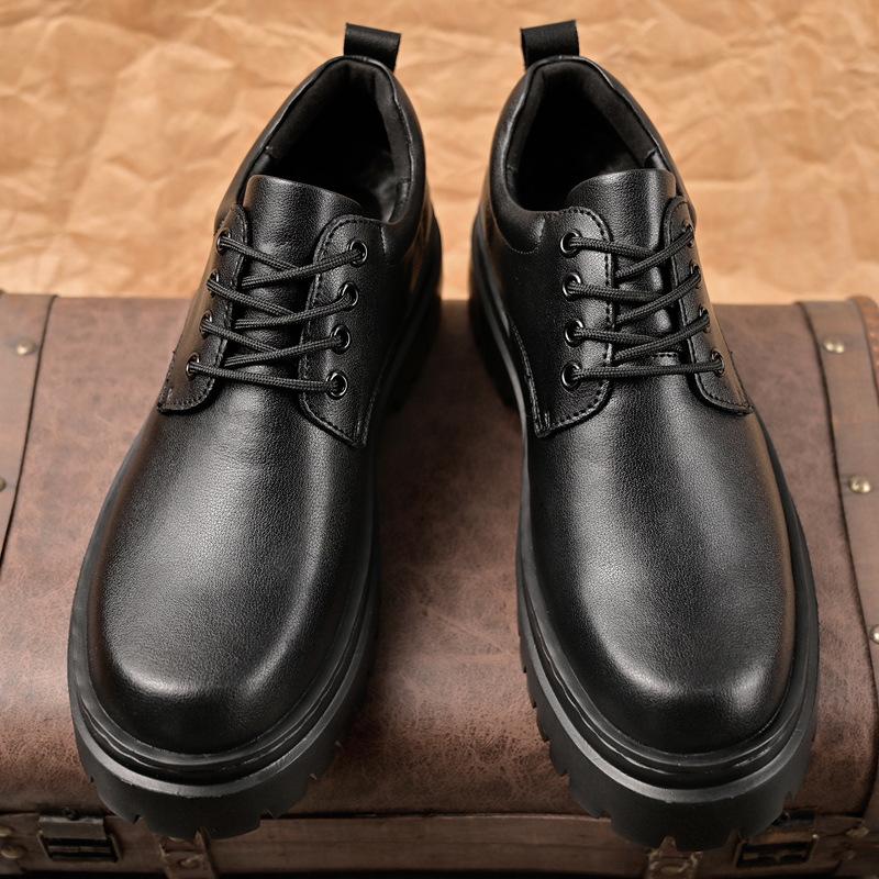 Low-top Thick-soled Business Formal Leather Shoes for Men, New Winter Fleece-lined Men's Shoes, Genuine Leather Wedding Groom Shoes