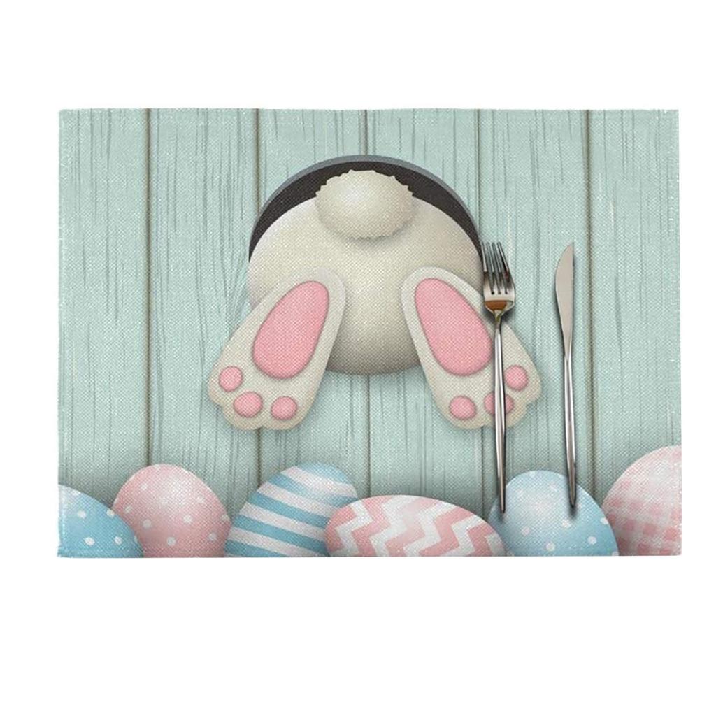 Rabbit Bunny Happy Easter Placemats Set Seasonal Spring Table Mats for Party Kitchen Dining Decoration