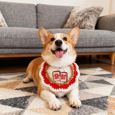 Crocheted Pet Bib Chinese New Year Cat Bib Red Fortune Pet Collar for Cats And Small Dogs Festive Dress-up Accessory