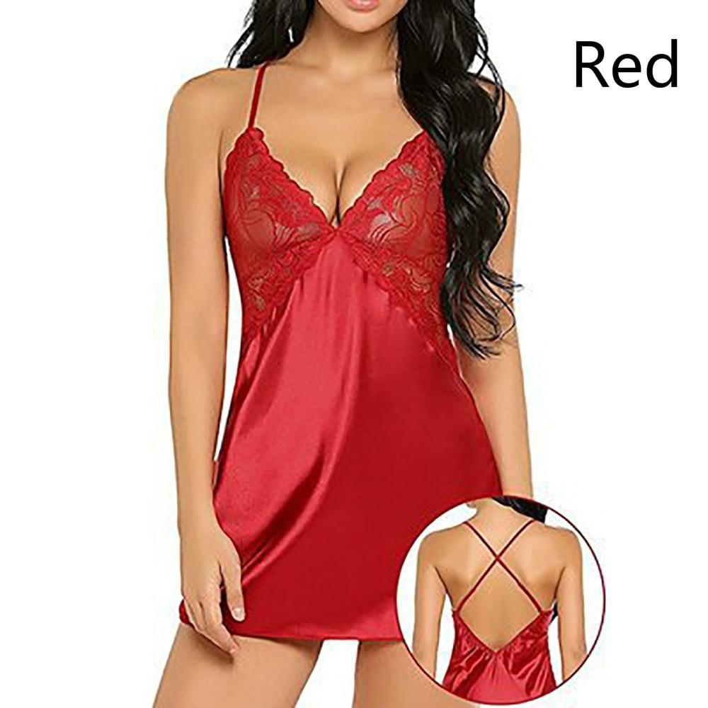 

Женское модное сексуальное нижнее белье, прозрачная атласная сорочка, комбинация, пижама, шелковый кружевной халат, платье, ночная рубашка, сорочка S красный