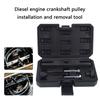Crankshaft Pulley Installation Tool Set with Threaded Screw, Two Bolts, Round Fitting, Metal Bar, and Storage Case for Engine Removal Tasks