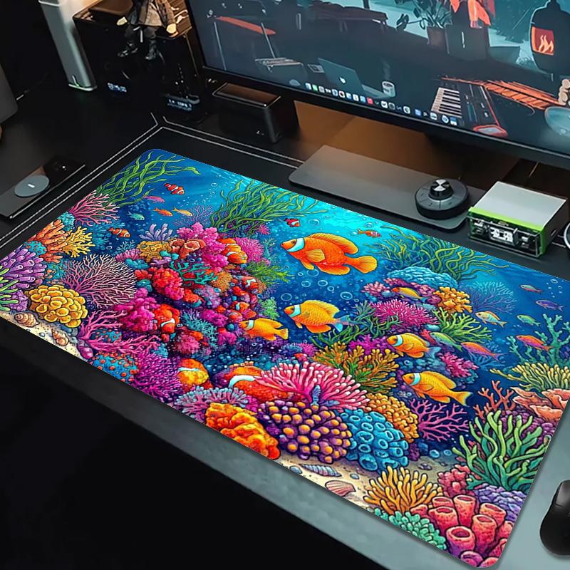 Underwater Artbig Fish Art Color Mouse Pad Large Gaming Table Cushion Non-slip Laptop Tablet Big Mousepad XXL Mat Mini PC Playmat With Lock Edge