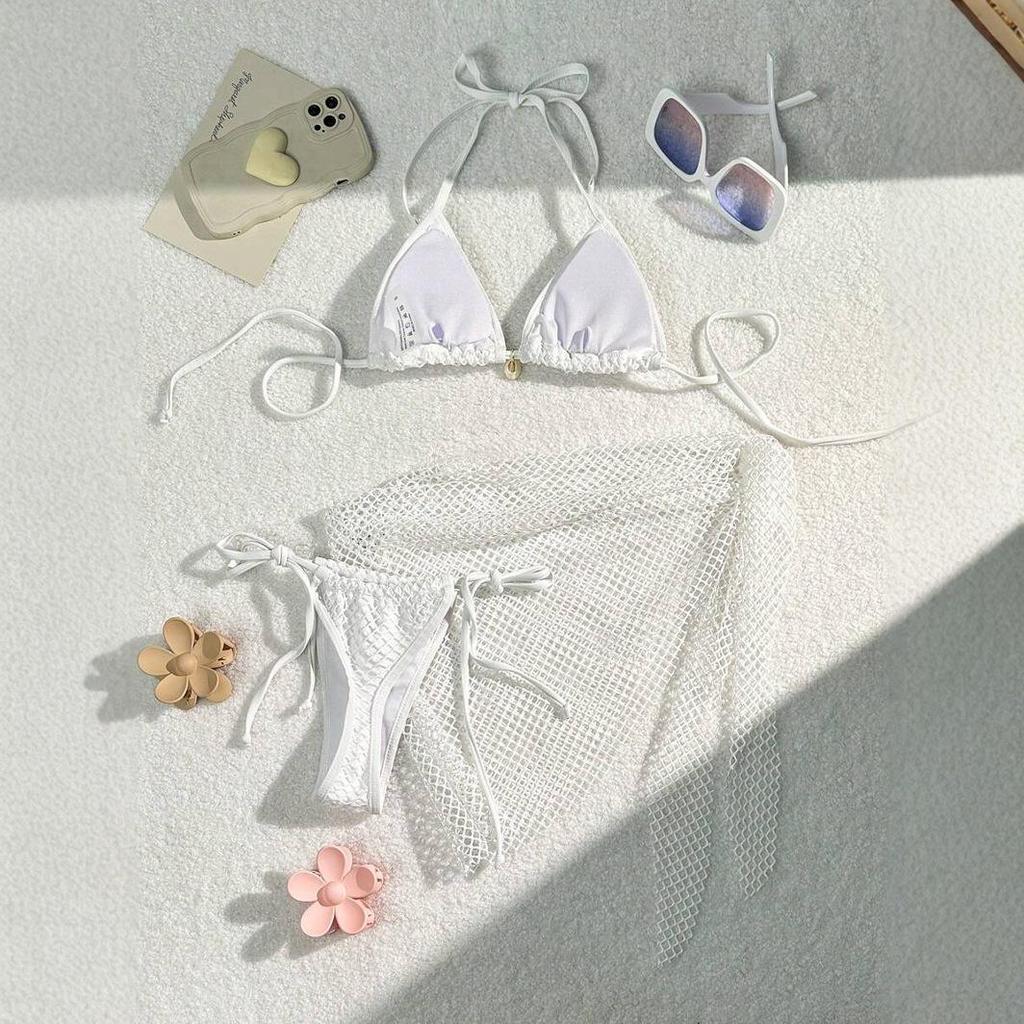 Popular Sexy Strappy Bikini Set with Mesh Wrap Skirt - European & American Style Women's Swimwear